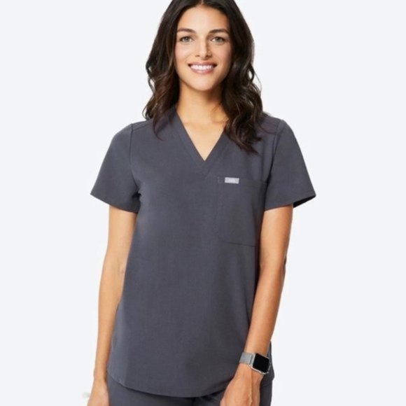 Figs Tops - FIGS Casma Three-Pocket Scrub Top Charcoal